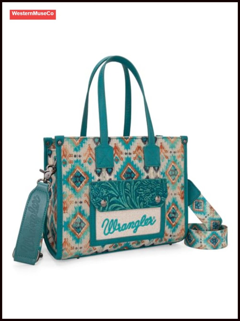 Aztec Western Tote Bag with Crossbody Strap Zippered Pockets